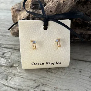 14ct Gold Plated Cats Eye Cubic Zirconia Stud Earrings