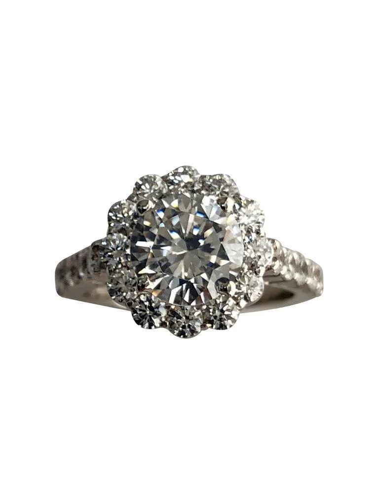2 carat Highest Quality round Cubic Zirconia Engagement Ring 14K White gold