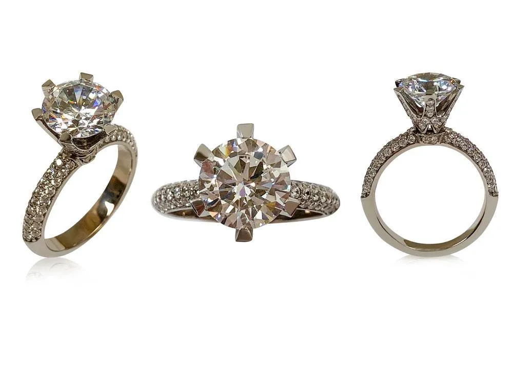 2.5 Carat Round CZ Engagement Ring with Dome Micro Pave set shank
