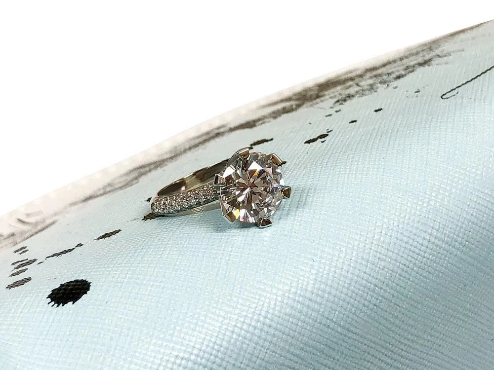 2.5 Carat Round CZ Engagement Ring with Dome Micro Pave set shank