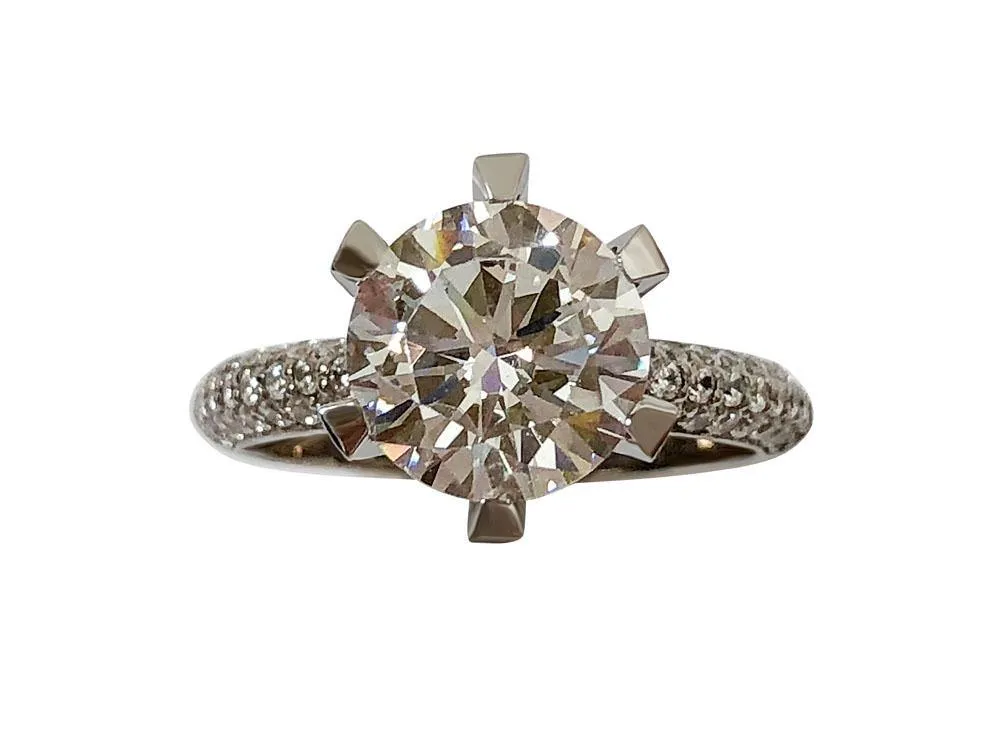 2.5 Carat Round CZ Engagement Ring with Dome Micro Pave set shank