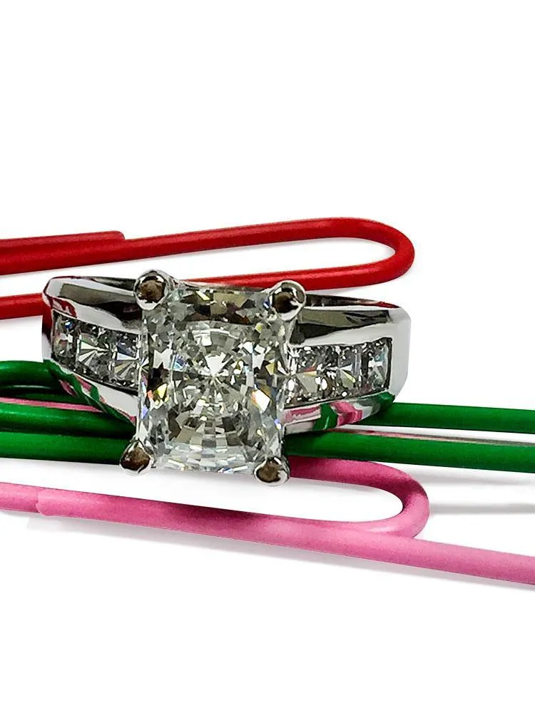 3 Carat AAA Highest Quality Radiant Cut Cubic Zirconia Engagement Ring 14K White gold