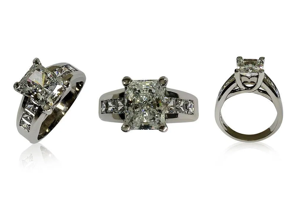 3 Carat AAA Highest Quality Radiant Cut Cubic Zirconia Engagement Ring 14K White gold