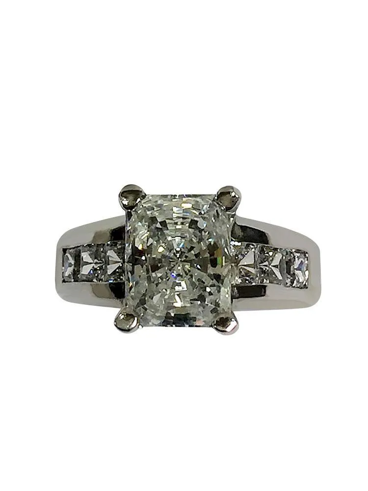 3 Carat AAA Highest Quality Radiant Cut Cubic Zirconia Engagement Ring 14K White gold
