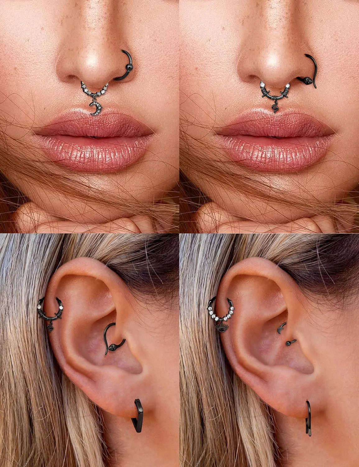 BESTEEL 20PCS 16G Septum Nose Rings for Women - Hypoallergenic Surgical Steel daith piercing jewelry Cute CZ Dangle Hinged Clicker Lip Helix Tragus Daith Cartilage Earrings Hoop 10MM Gold Silver Black