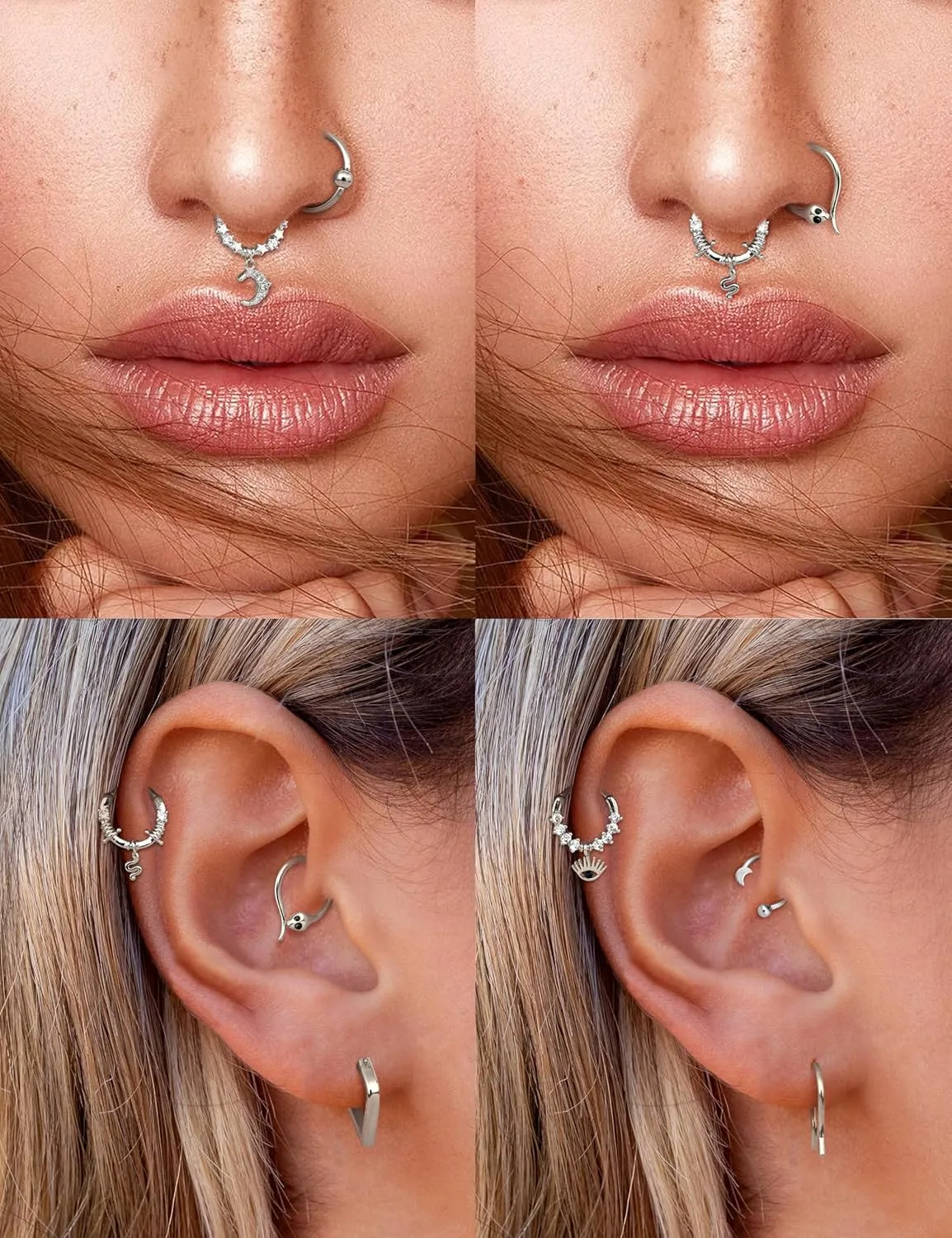 BESTEEL 20PCS 16G Septum Nose Rings for Women - Hypoallergenic Surgical Steel daith piercing jewelry Cute CZ Dangle Hinged Clicker Lip Helix Tragus Daith Cartilage Earrings Hoop 10MM Gold Silver Black