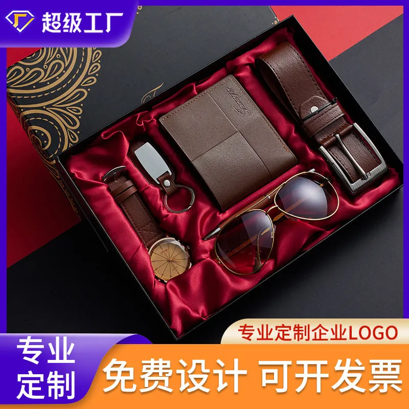 Business Gift Sets Men's Watches, Sunglasses, Leather Belt Wallets, Pen Keychains, Pen Gift Box Sets, Cross Border