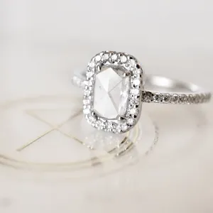 Clear White Diamond Rose Cut Diamond Engagement Ring - Dainty Diamond Halo Engagement Ring