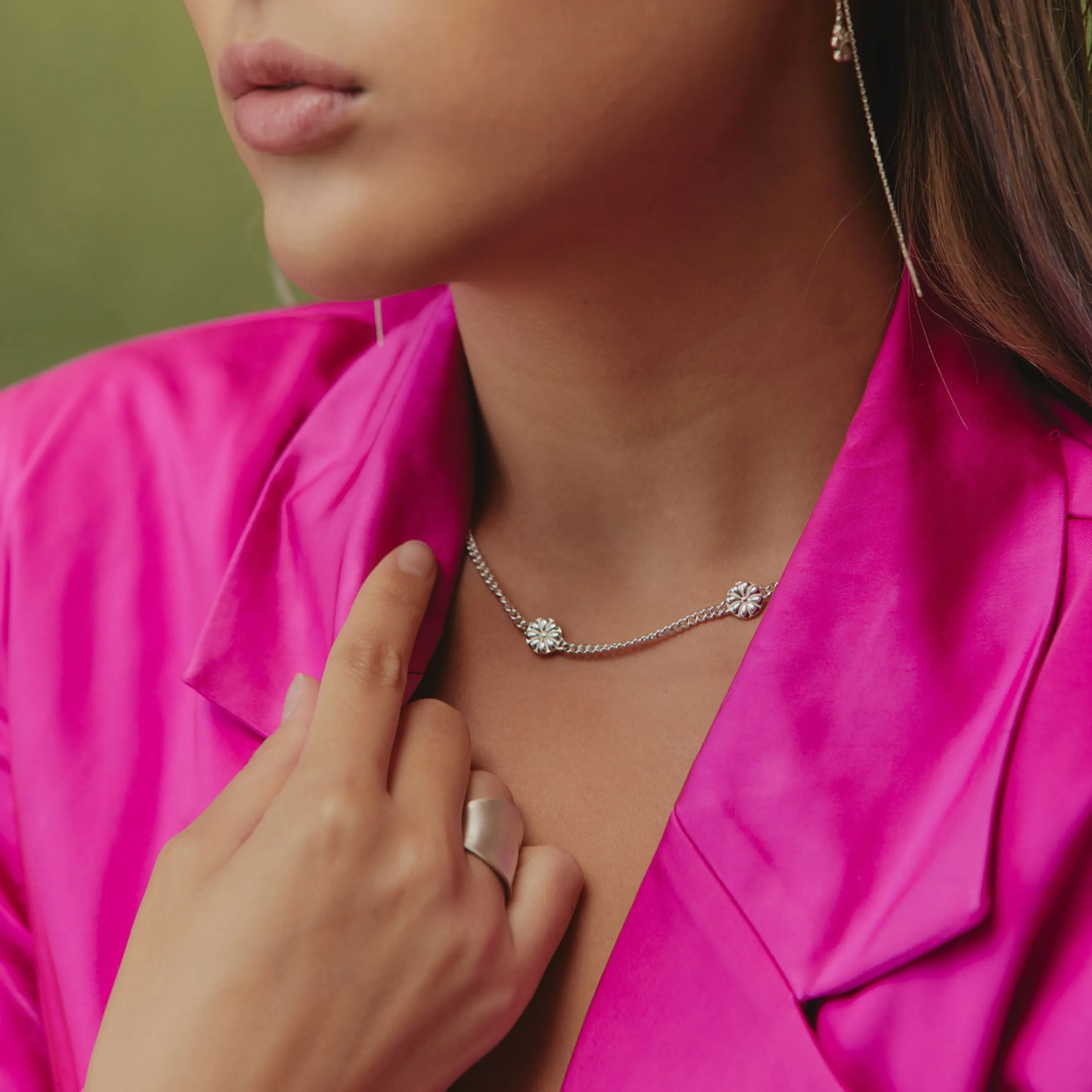 Flower Path Necklace - Sterling Silver - 16