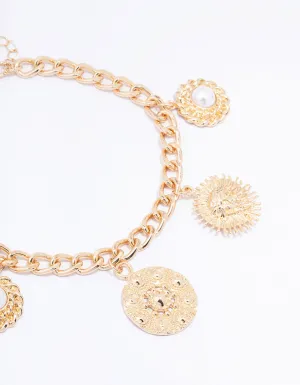 Gold Coin & Pearl Choker Necklace