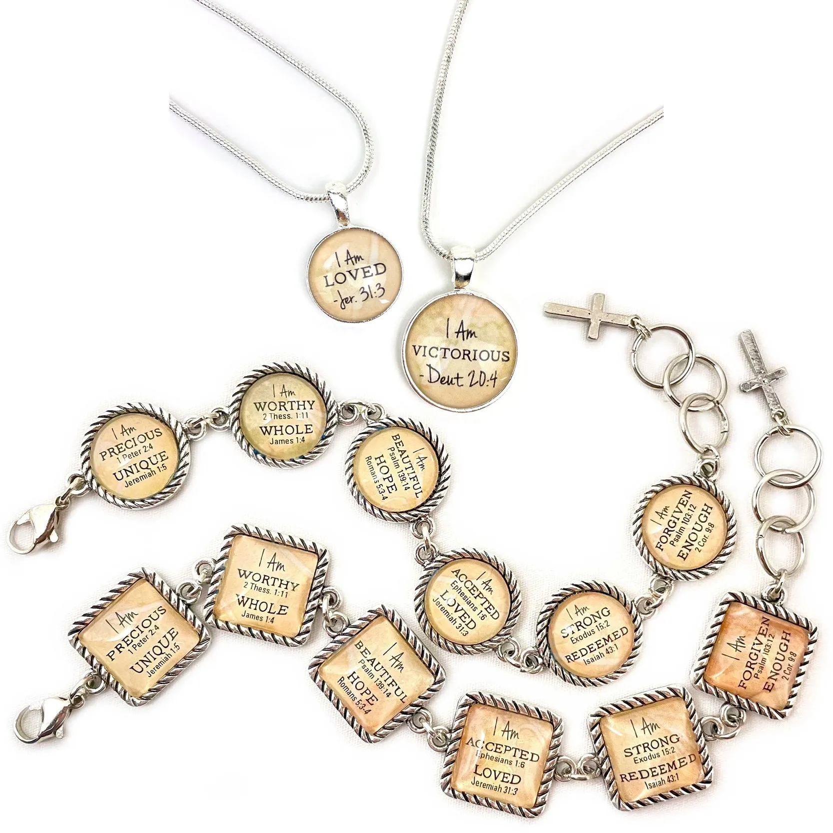 I AM Blessed, Numbers 6:24 – Christian Affirmations Scripture Pendant Necklace (2 Sizes) – Jewelry Set