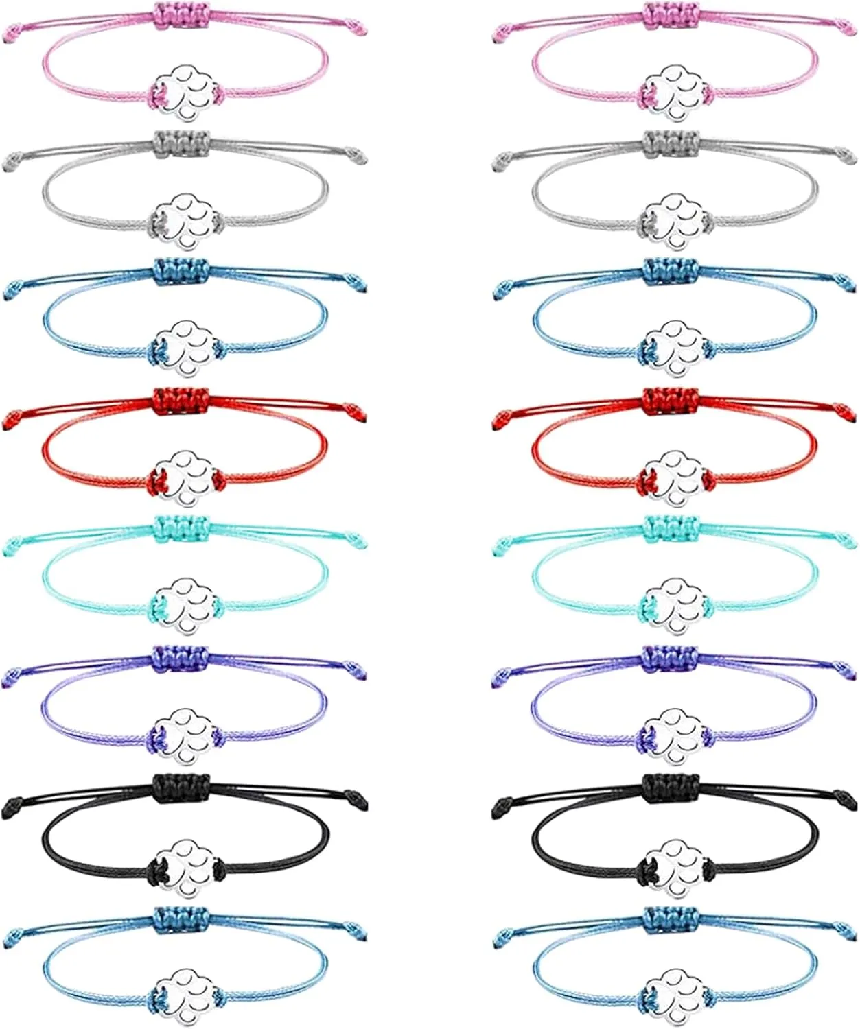 NEWITIN 16 Pieces Paw Print Bracelets for Women Handmade Adjustable Strings Stainless Steel Cat Dog Bracelets Family Friend Couple Jewelry for Women Men