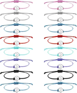 NEWITIN 16 Pieces Paw Print Bracelets for Women Handmade Adjustable Strings Stainless Steel Cat Dog Bracelets Family Friend Couple Jewelry for Women Men