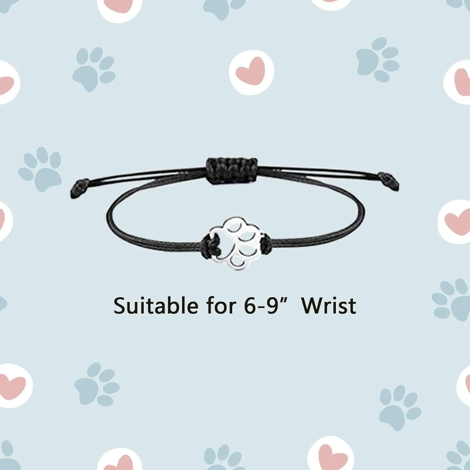 NEWITIN 16 Pieces Paw Print Bracelets for Women Handmade Adjustable Strings Stainless Steel Cat Dog Bracelets Family Friend Couple Jewelry for Women Men