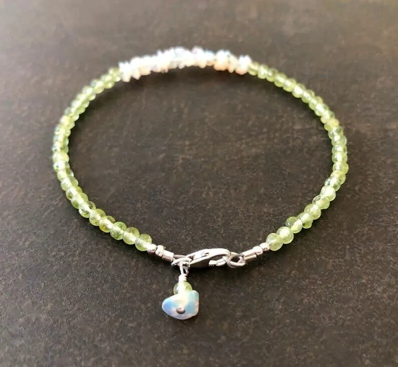 Opal & Peridot Gemstone Dainty  Bracelet