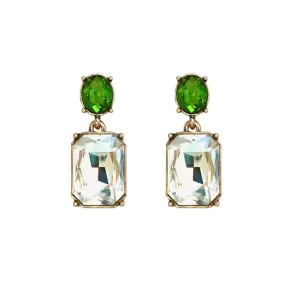 Oval Twin Gem Post Earring in Green & Clear