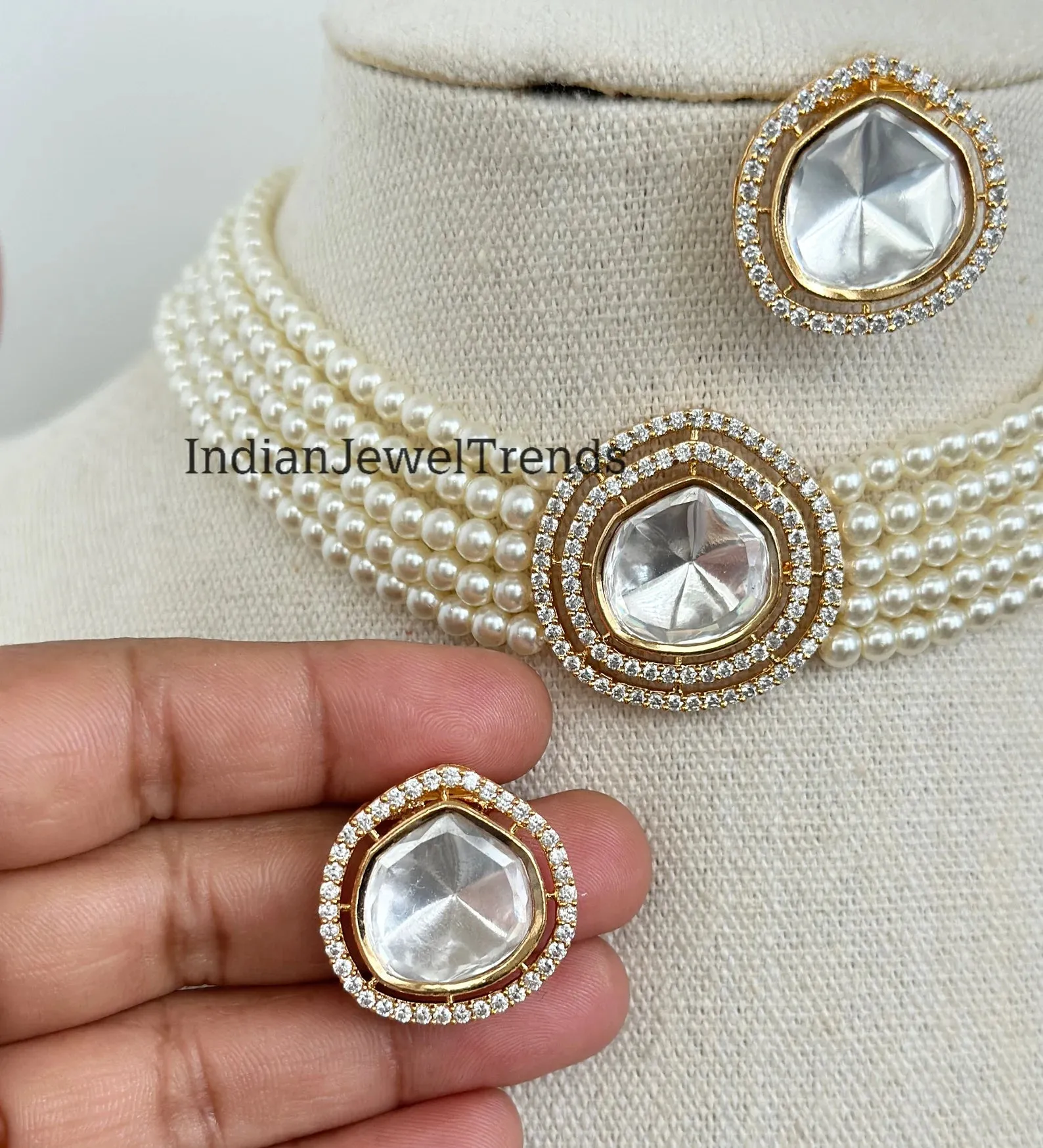 Pearl Polki Kundan necklace and earring