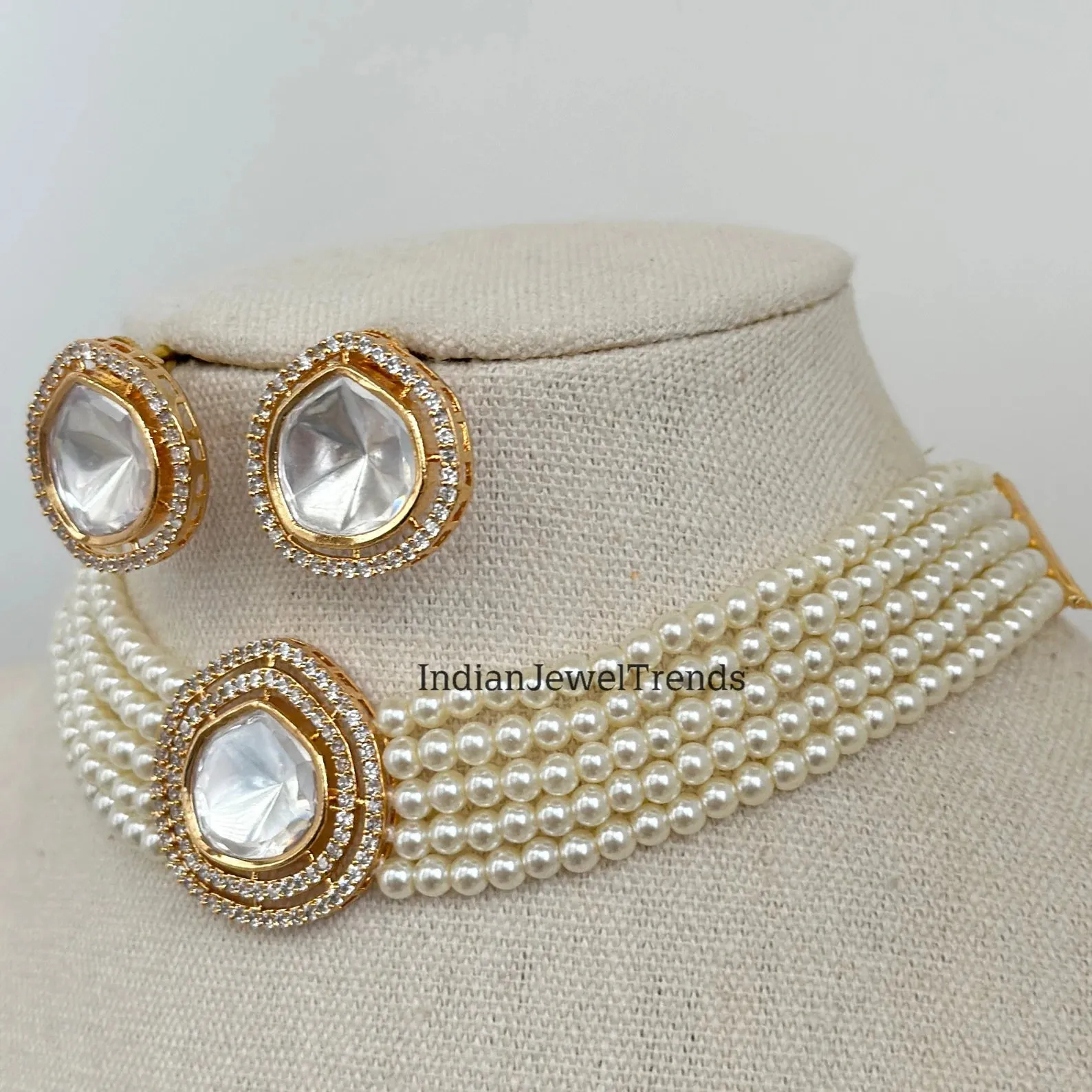 Pearl Polki Kundan necklace and earring