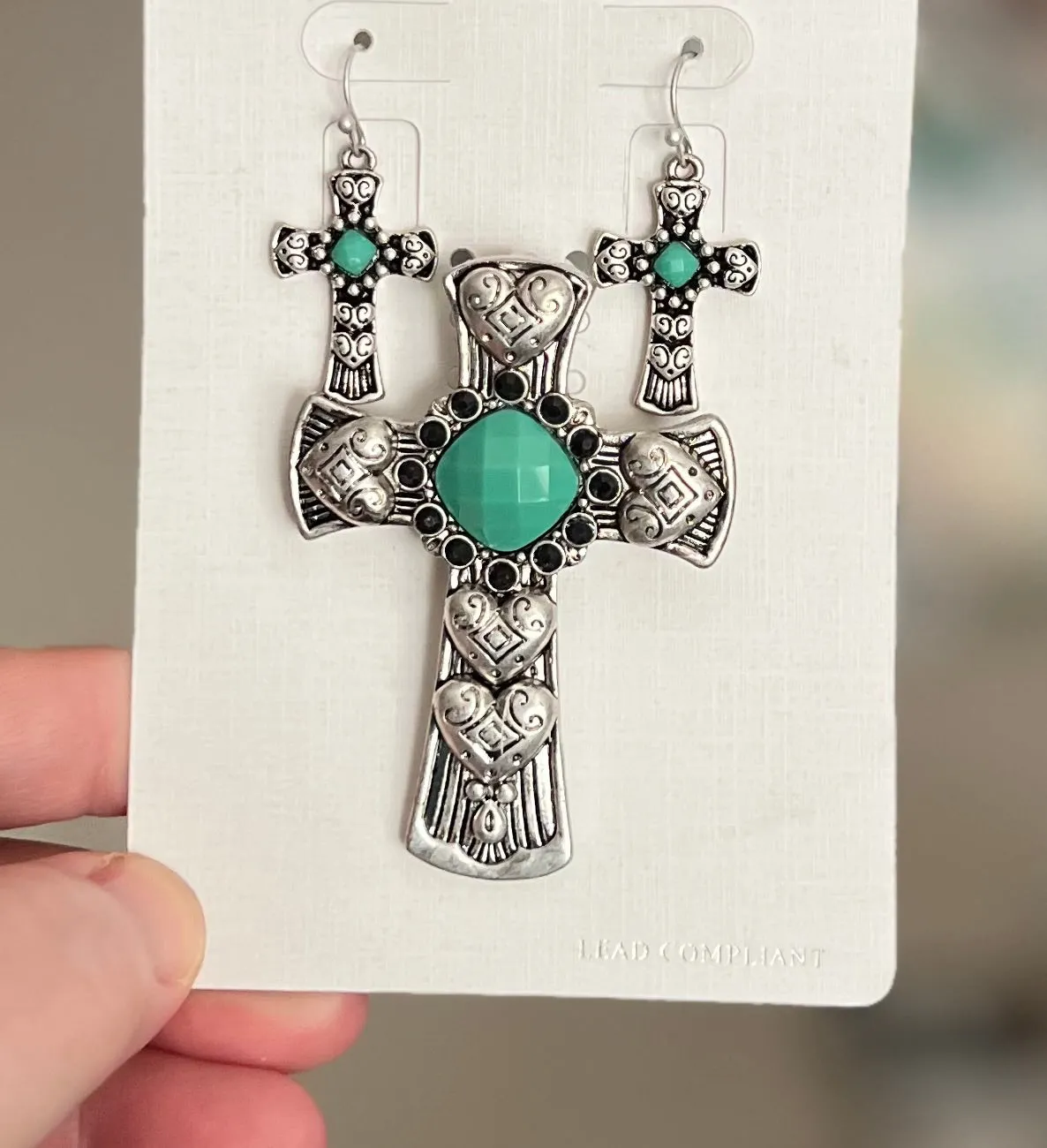 Silver Fashion Cross Pendants with Earrings - Multi
