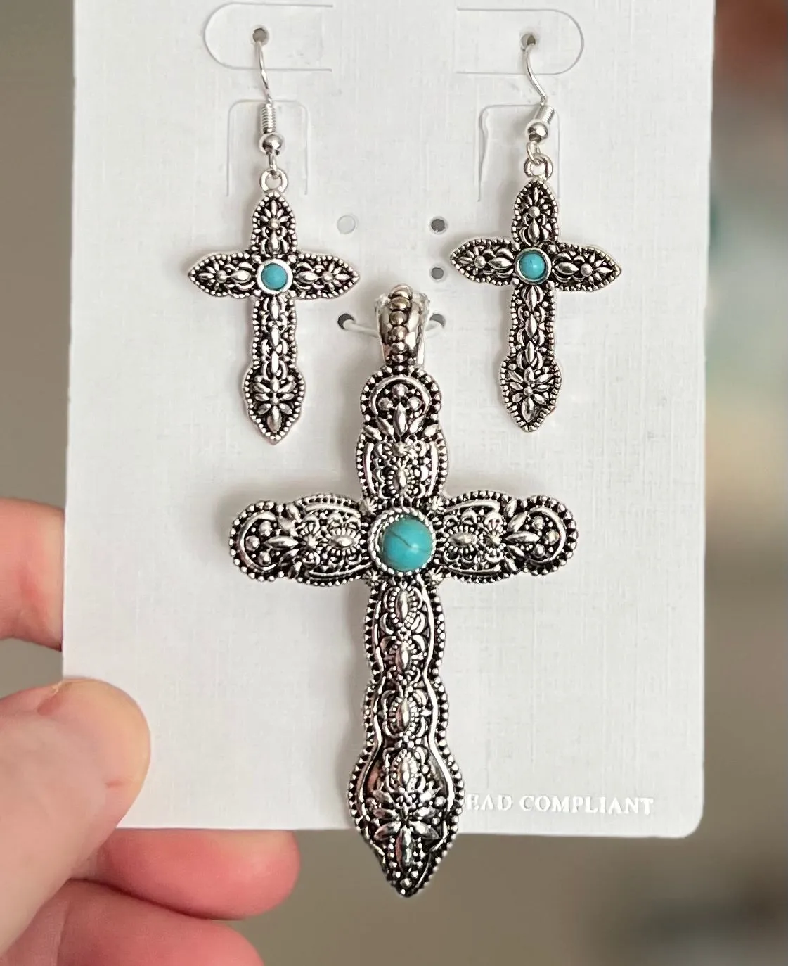 Silver Fashion Cross Pendants with Earrings - Multi
