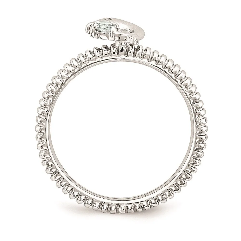 Stackable Expressions Aquamarine & Diamond Dolphin Ring in Sterling Silver